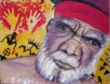 Alter Aborigines, 1995,  125x100cm, Mischtechnik auf Packpapier